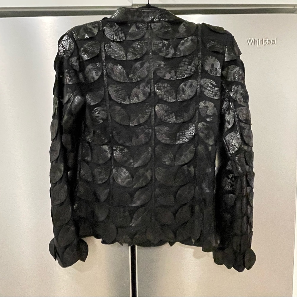 Joseph Ribkoff Black Leaf Pattern Jacket Faux Lea… - image 6